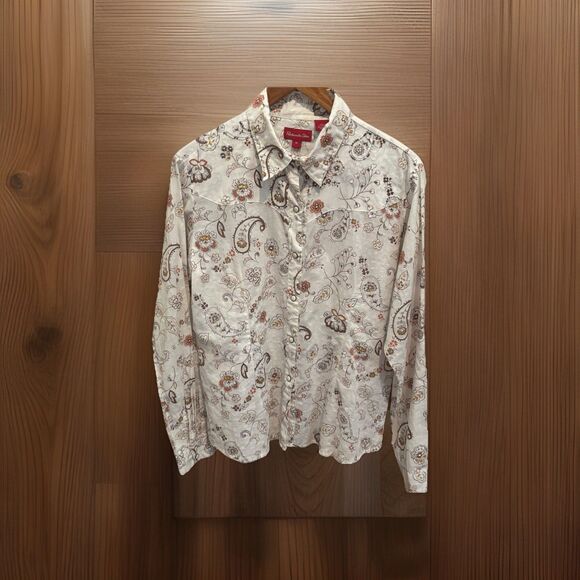 Panhandle Slim Womens XL White Paisley Western Rodeo Ranchwear Cowgirl Fit Shirt - Picture 2 of 16